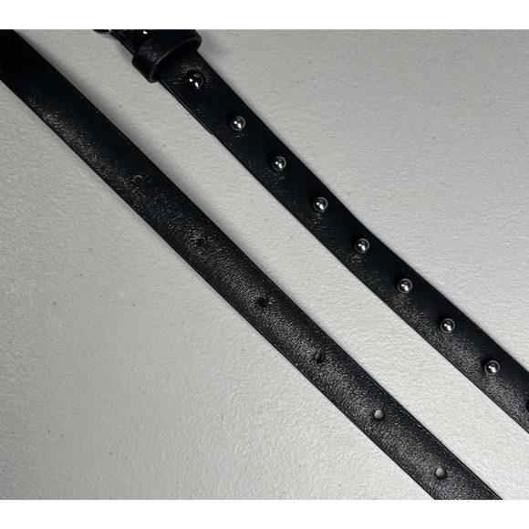 Ann Taylor Studded Leather Belt Womens Large Black Skinny Gun Metal Tone Buckle - Picture 3 of 6